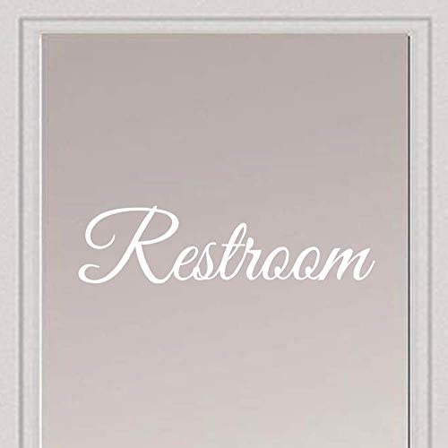 Rockmount Electronics - Restroom - UV Resistant, Waterproof, Durable - Peel & Stick Wall Door Decor Decal Sticker Quote Vinyl Mural Art Script Vinyl Lettering - 9.5'' x 2.5'', White