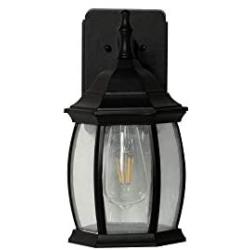 Addington Park 31847 Grace Collection 1-Light Traditional Outdoor Wall Sconce with Seeded Glass and 2 GFCi Built-In Outlets, Black Finish
