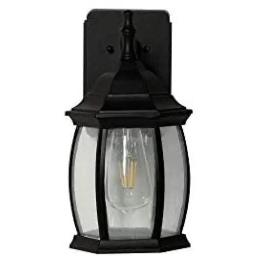 Addington Park 31847 Grace Collection 1-Light Traditional Outdoor Wall Sconce with Seeded Glass and 2 GFCi Built-In Outlets, Black Finish