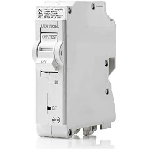 Leviton LB120-GS 20 Amp, 1-Pole Plug-on Smart GFCI Branch Circuit Breaker, 120 VAC, White