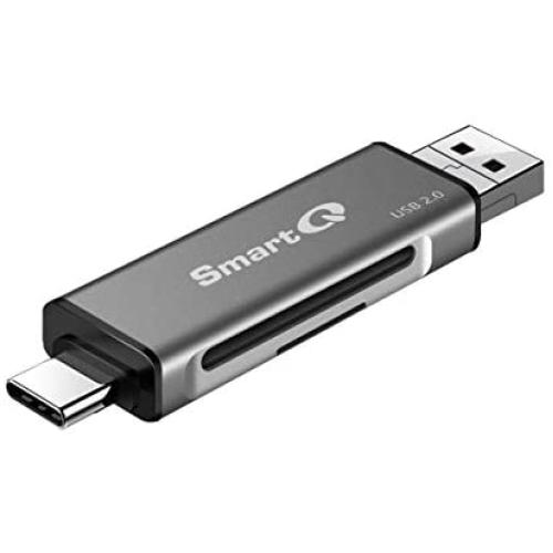 SmartQ C256 Micro SD Card Reader to USB Adapter USB-C and USB A USB Memory Card Reader USB 2.0 Super Speed for MicroSDXC, MicroSDHC, SD, SDXC, SDHC, SD Cards, Works for Windows, Mac OS X, Android
