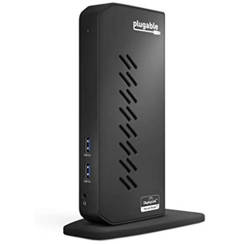 Plugable USB 3.0 and USB-C Universal Laptop Docking Station for Windows and Mac (Dual Video HDMI, Gigabit Ethernet, Audio, 6 USB Ports)