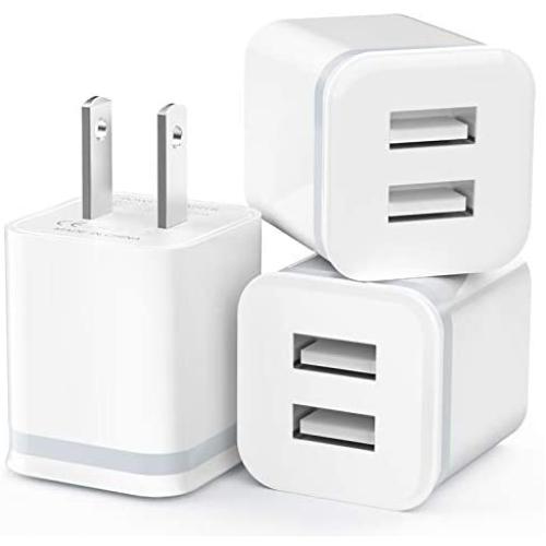 USB Wall Charger, LUOATIP 3-Pack 2.1A/5V Dual Port USB Cube Power Adapter Charger Plug Charging Block Replacement for Phone Xs/XR/X, 8/7/6 Plus, Samsung, LG, HTC, Moto, Android Phones