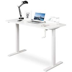 DEVAISE Adjustable Height Standing Desk, 47 inch Sit to Stand Up Desk Workstaion with Crank Handle for Office Home, White