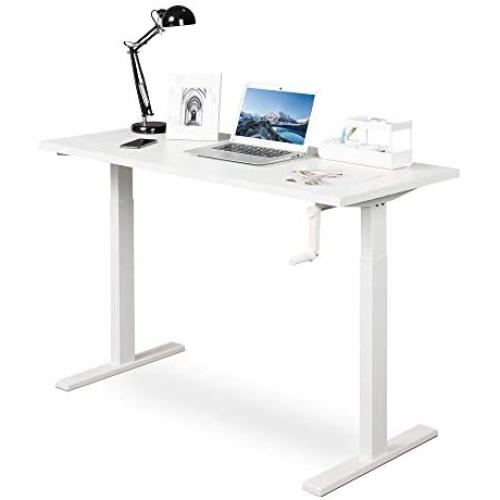 DEVAISE Adjustable Height Standing Desk, 47 inch Sit to Stand Up Desk Workstaion with Crank Handle for Office Home, White