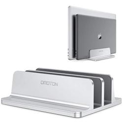 [Updated Dock Version] Vertical Laptop Stand, OMOTON Double Desktop Stand Holder with Adjustable Dock (Up to 17.3 inch), Fits All MacBook/Surface/Samsung/HP/Dell/Chrome Book (Silver)