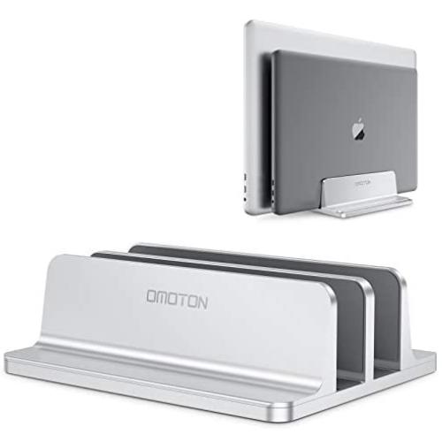 [Updated Dock Version] Vertical Laptop Stand, OMOTON Double Desktop Stand Holder with Adjustable Dock (Up to 17.3 inch), Fits All MacBook/Surface/Samsung/HP/Dell/Chrome Book (Silver)