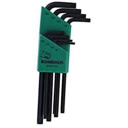 Bondhus 31834 Long Length Star-Tipped L-Wrenches, 8 Piece Set, sizes T9-T40