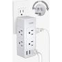 EyGde Power Strip Wall Outlet Extender with 6 Outlets(3 Sided) and 4 USB Ports, Outlet Splitter with Rotating Plug, Multi Plug Outlet for Travel, Home, Dorm, Office, 1700 Joules, White