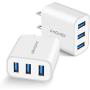 Wall Charger, Amoner Upgraded 2Pack 15W 3-Port USB Plug Cube Portable Wall Charger Plug for iPhone 12mini/12/11/Pro/ProMax/Xs/XR/X/8/7, iPad Pro/Air 2, Galaxy10/9, Note10/9, and More