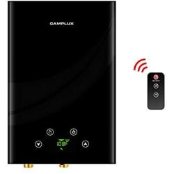 Camplux Electric Tankless Water Heater, TE18 18 KW Household Point-of-Use Water Heater, Residential Electric Water Heater with Digital Display and Remote Control, 240V, Black