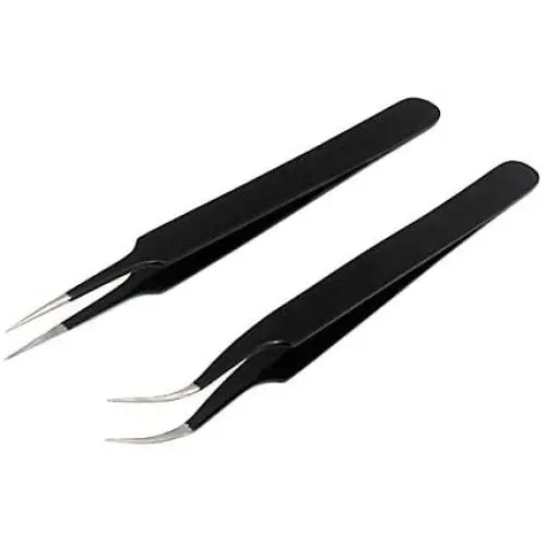 DDP Anti-Static ESD Tweezers - Professional Stainless Steel Tweezers Set for Beauty, Jewelry-Making, Laboratory Work, Electronics, Hobbies (2PCS, Black)