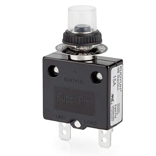 Thermal Circuit Breaker, DIYhz 15 Amp 32V DC 125/250VAC 50/60Hz Push Button Manual Reset Circuit Breaker with Quick Connect Terminals and Waterproof Button Transparent Cap