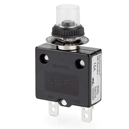 Thermal Circuit Breaker, DIYhz 15 Amp 32V DC 125/250VAC 50/60Hz Push Button Manual Reset Circuit Breaker with Quick Connect Terminals and Waterproof Button Transparent Cap Thermal Circuit Breaker, DIYhz 15 Amp 32V DC 125/250VAC 50/60Hz Push Button Manual Reset Circuit Breaker with Quick Connect Terminals and Waterproof Button Transparent Cap