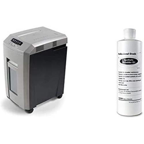 Aurora AU1580MA Professional Grade High Security 15-Sheet Micro-Cut Shredder & SL16 Professional Grade Synthetic Shredder Oil, 16 Oz Flip-Top Leak Proof Bottle