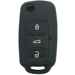 Key Fob Cover Case Jacket Silicone Keyless Remote Protector Skin Holder Fit for VW Volkswagen Jetta Passat Golf Beetle Rabbit GTI CC EOS (Black)