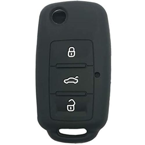 Key Fob Cover Case Jacket Silicone Keyless Remote Protector Skin Holder Fit for VW Volkswagen Jetta Passat Golf Beetle Rabbit GTI CC EOS (Black)