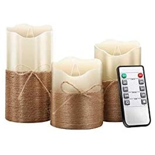 3 Pcs Creative LED Candle Lamp Simulation Flame Tea Light Remote Control Hemp Rope Electronic Candle Lamp for Restaurant Bar Hotel
