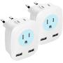 European Travel Plug Adapter International USB Charger with 2 USB Ports,2 AC Outlet for USA to Most of Europe Coutries France Spain Italy Turkey Iceland (Type C) 2-Pack