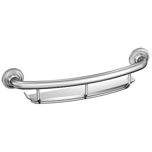 Moen LR2356DCH Home Care 16-Inch Screw-in Curved Bath Safety Grab Bar with Built-in Shelf, Chrome