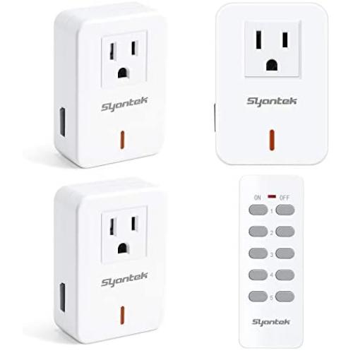 Syantek Remote Control Outlet Wireless Light Switch for Household Appliances, Expandable Remote Light Switch Kit, Up to 100 ft Range, FCC Certified, ETL Listed, White (3 Outlets + 1 Remotes) Syantek Remote Control Outlet Wireless Light Switch for Household Appliances, Expandable Remote Light Switch Kit, Up to 100 ft Range, FCC Certified, ETL Listed, White (3 Outlets + 1 Remotes)