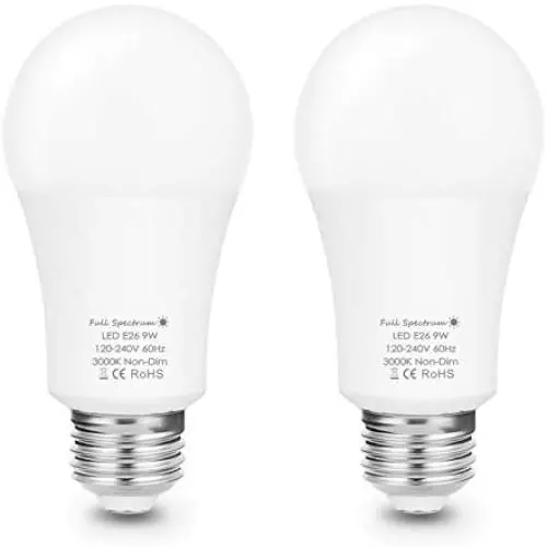 Emeritpro Full Spectrum Light Bulb 9W(80W Equivalent), LED A19 Grow Light Bulb for Plants, Soft White 3000K, E26 Base, Near-Perfect Sunlike Spectrum Supports Circadian Rhythm, 800lm, 2 Pack