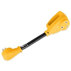 Camco (55165) Heavy Duty RV Dogbone Electrical Adapter with Innovative 180 Degree Bend Design and Easy PowerGrip Handle - 15 Amp Male to 30 Amp Female, 12''