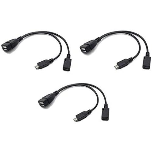 3 Pack OTG Cable for Fire Stick 4K, Samsung Galaxy, Amazon Fire TV, LG, HTC Android Phone Tablet Micro USB Host with Micro USB Power