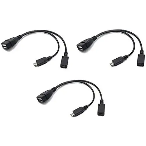 3 Pack OTG Cable for Fire Stick 4K, Samsung Galaxy, Amazon Fire TV, LG, HTC Android Phone Tablet Micro USB Host with Micro USB Power
