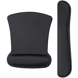 iLeadon Keyboard Wrist Rest Pad and Mouse Wrist Rest Support Mouse Pad Set, Non Slip Rubber Base Wrist Support with Ergonomic Raised Memory Foam for Easy Typing & Pain Relief, Black