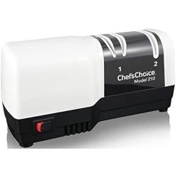 Chefs Choice 210 Hybrid Diamond Hone Knife Combines Electric & Manual Sharpening for Straight & Serrated Knives, 2-Stage, White
