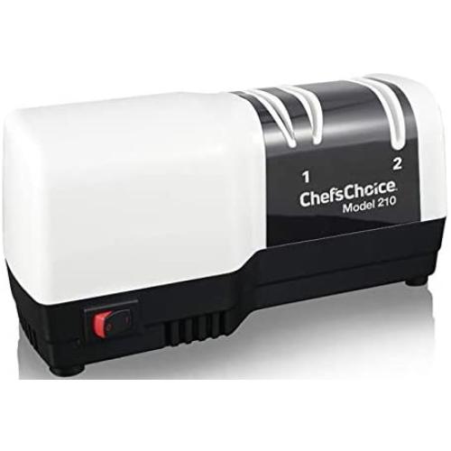 Chefs Choice 210 Hybrid Diamond Hone Knife Combines Electric & Manual Sharpening for Straight & Serrated Knives, 2-Stage, White
