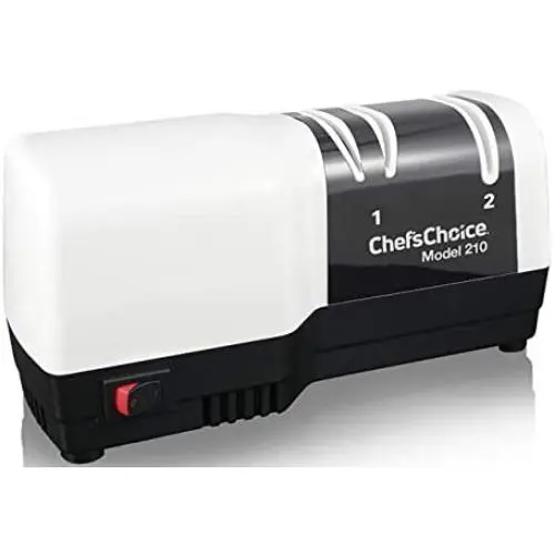Chefs Choice 210 Hybrid Diamond Hone Knife Combines Electric & Manual Sharpening for Straight & Serrated Knives, 2-Stage, White