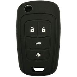 2Pcs Rubber Soft Silicone Flip Remote Key Fob Cover Remote Control Keyless Protector Bag Holder Shell for 2016-2010 Chevrolet Camaro Cruze Chevy Equinox Sonic Terrain Key Fob OHT01060512, Black/Red
