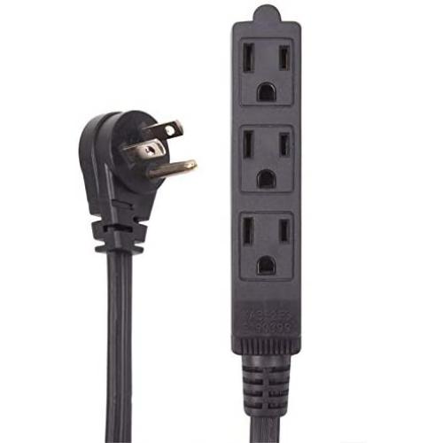 Electes 8 Feet Heavy Duty Extension Cord/Wire, Multi 3 Outlet, 3 Prong Grounded, Angled Flat Plug, 16/3, SPT3, UL Listed, Black