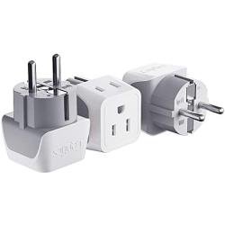 Schuko Germany, France Plug Adapter by Ceptics, Dual Input - Ultra Compact Light Weight - Usa to Russia, South Korea Travel Adaptor Plug - Type E/F (3 Pack)