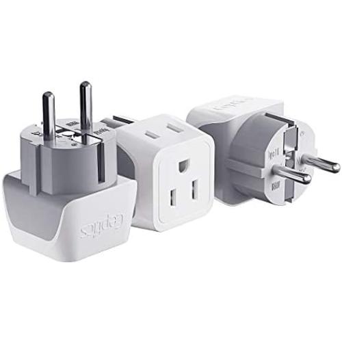 Schuko Germany, France Plug Adapter by Ceptics, Dual Input - Ultra Compact Light Weight - Usa to Russia, South Korea Travel Adaptor Plug - Type E/F (3 Pack)