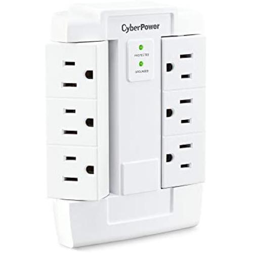 CyberPower CSB600WS Surge Protector, 900J/125V, 6 Swivel Outlets, Wall Tap, White