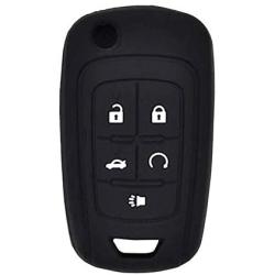 LemSa 2Pcs 5 Buttons Silicone Flip Key Fob Cover Case Protector Holder for Chevrolet Equinox Camaro Cruze Malibu Sonic Volt Park Impala Buick Encore Allure Regal OHT01060512 13504199, Black