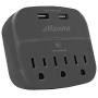 Maxxima 3 Outlet Dual USB Grounded Adaptor Plug 2.4A Port 490 Joules Surge Protector, Gray