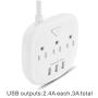 Power Strip 3 Outlets and 3 USB Ports with Switch Control, Desktop Charging Station with 5 ft Extension Cord, Compact for Nightstand, Office and Travel - White