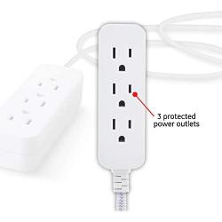 GE White, Designer Extension Surge Protection 5 Pack, Braided Power Cord, 8 ft, 3 Grounded Outlets, Flat Plug, Premium, Gray, 53248