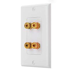 4 Port Banana Keystone Female to Female Decorative Wall Plate in White for 2 Speakers