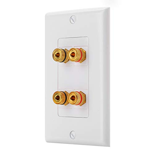 4 Port Banana Keystone Female to Female Decorative Wall Plate in White for 2 Speakers