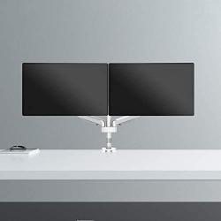 WALI Premium Dual Monitor Desk Mount LCD LED Flat Curved Screen Fully Adjustable Gas Spring Stand for Display 17-32 Inch, 19.8lbs Weight Capacity (GSDM002S), Metallic Grey