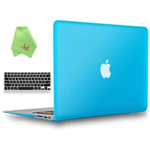UESWILL Compatible with 2010-2017 Release MacBook Air 13 inch Model A1466 A1369, Hard Shell Case with Black Keyboard Cover + Microfiber Cloth, Aqua Blue