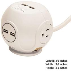 Accell Power Cutie - Compact Surge Protector with 3 Tamper Resistant 540J Surge Protected AC outlets and 4 USB-A Charging Ports, 6ft Cord, White