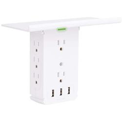 Outlet Extender Surge Protector with USB Ports, Electric Multi Plug Wall Outlet Expander 15 amp, Removable Outlet Shelf, Outlet Multiplier Splitter Adapter Indoor, Alexa Stand, Fast Charge, White