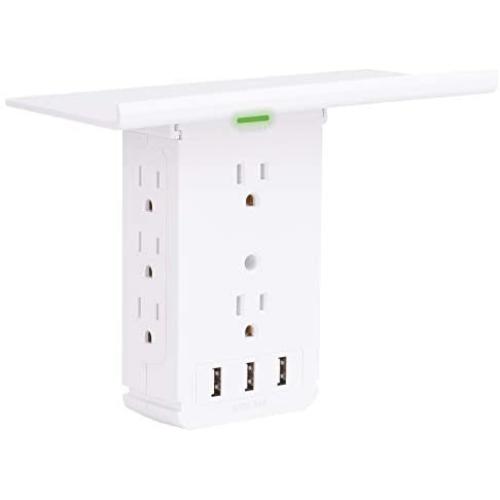 Outlet Extender Surge Protector with USB Ports, Electric Multi Plug Wall Outlet Expander 15 amp, Removable Outlet Shelf, Outlet Multiplier Splitter Adapter Indoor, Alexa Stand, Fast Charge, White