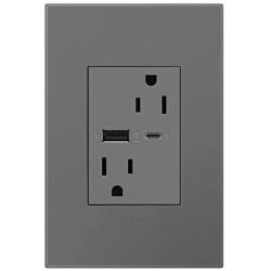 adorne Dual-USB, 15A, Ultra-Fast Charge, 6 Amp, Type A/C, USB, Hybrid Outlet, Magnesium, ARTRUSB156ACM4